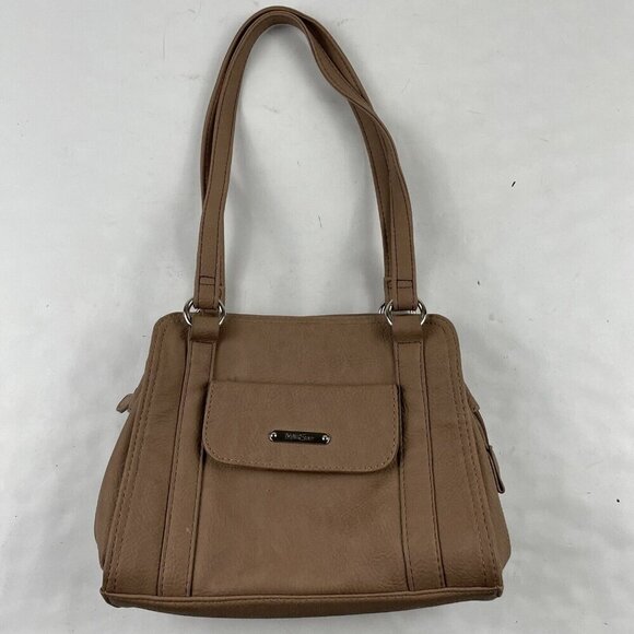 MULTI-SAC Purse Beige Double Handle Shoulder Bag Pebbled Faux Leather Medium - Picture 1 of 14